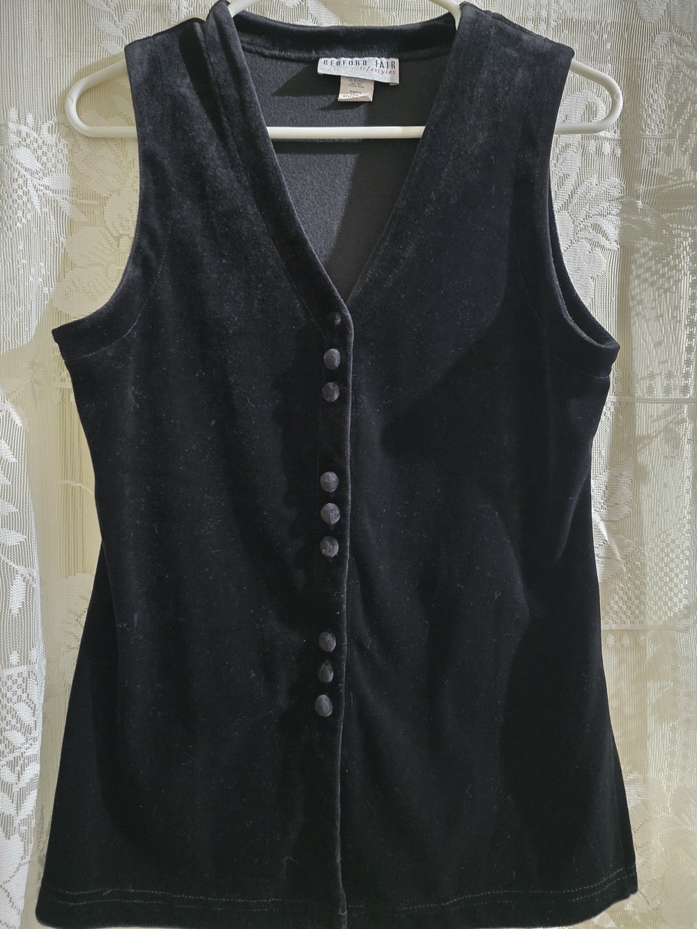 Black Velvet Button-Front Sleeveless Top